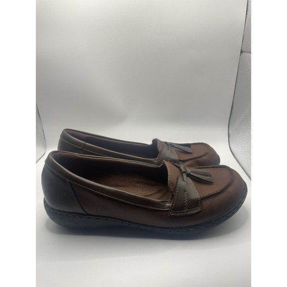 Clarks Women's Ashland Bubble Leather Brown Loafers Size 9 Comfort Tassels - Picture 7 of 9